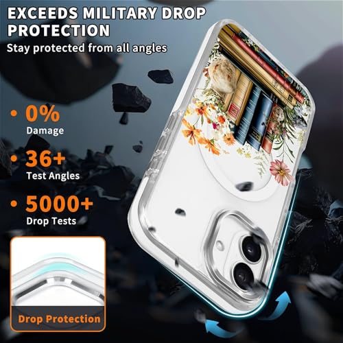 Magnetic Case for iPhone 15 Plus iPhone 14 Plus Design On Clear Base, Compatible with MagSafe, Slim Protective Soft TPU Bumper Phone Cover Women Girls Case -Clear Book Lover Flower - color: Clear Book Lover Flower, size: iPhone 15 Plus iPhone 14 Plus