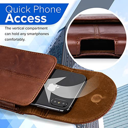 Belt Clip Holster Pouch Hengwin Genuine Leather Phone Case Holster with Magnetic Closure Belt Loop Pouch Bag Fit for iPhone 17 Pro Max 16 Pro Max 14 Pro Max 13 Pro Max Samsung Galaxy S25 Ultra (Brown) - color: Brown