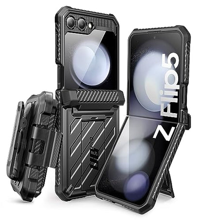 SUPCASE for Samsung Galaxy Z Flip5 5G Case with Kicktand, Black | Detachable Belt-Clip, Hinge Protection, Front Screen Protector, Full Body Military-Grade Phone Cover, Unicorn Beetle Pro