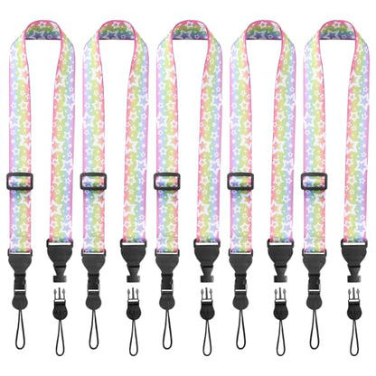 FIEIL 5 Pack Adjustable Shoulder Strap, Nylon Camera Strap, Comfortable Neck Strap for iPad, Cellphone Tablet, Camera, Laptop, Binocular, Luggage Bag (Rainbow Stars Universal Lanyard) - size: 5 Pack Rainbow Stars
