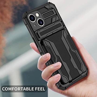 for iPhone 14 Wallet Case with Card Holder, Black | Detachable Card Holder, Built-in Kickstand, with Screen Protectors, Military Grade, Full Body Shockproof - size: for iPhone 14 - 6.1''