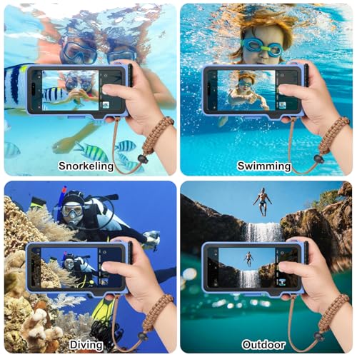 33ft Snorkeling Phone Case, Gen 4 IP68 Waterproof Housing for iPhone 16/15/14/13/12/11 Pro Max Samsung Galaxy S24/S23/S22, Touchscreen Full Protection - color: Black_Blue