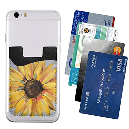 Sunflower Phone Credit Card Holders Sleeve Adhesive Wallet Compatible with Most Back of Phones - color: Sunflower