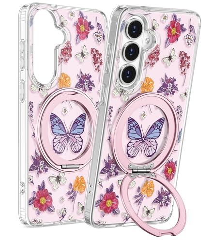 for Samsung Galaxy S26 Case with Stand - Cute Soft TPU Clear Phone Cover for Women Girls Compatible with Magsafe Girly Unique Design with Magnetic Ring for S26, Purple Butterfly - color: Purple Butterfly, size: for Samsung Galaxy S26