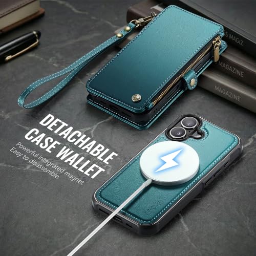 for iPhone 16 - Phone Case Wallet Magnetic Detachable, Turquoise - color: Turquoise, size: iPhone 16