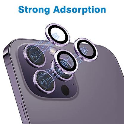 Compatible with iPhone 14 Pro / 14 Pro Max Camera Lens Protector, Anti-Scratch Lens Cover 9H Tempered Glass Metal Camera Screen Protector Shockproof Camera Ring -3 Pcs Purple - color: Purple