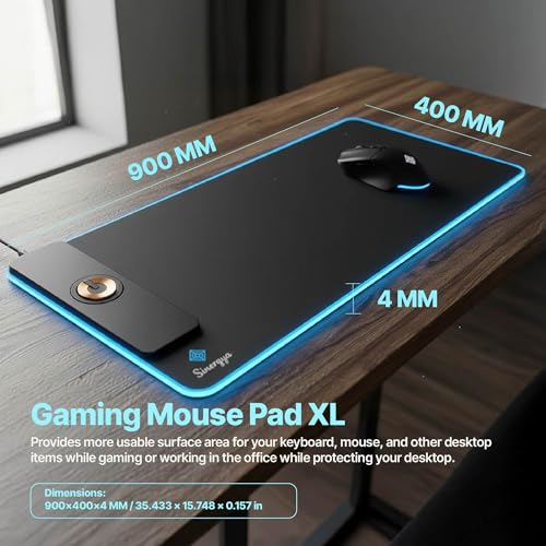 Wireless Charging RGB Gaming Mouse Pad 15W, LED XXL Mouse Pad 35.43x15.75x0.16 in, Light Modes Extra Large Mousepad Non-Slip Rubber Base Computer Keyboard Mat for Gaming, MacBook, PC, Laptop