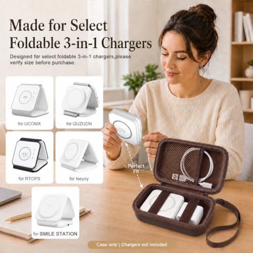 ANKHOH Travel Case for Iseyyox/for QUZUDN/for RTOPS 3 in 1 Wireless Charger - color: coffee