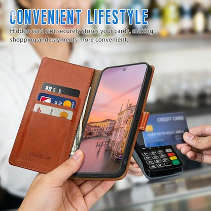 Wallet Case for Samsung Galaxy S25 5G, Light Brown | RFID-Blocking Card Holder, Kickstand, Magnetic Closure, PU Leather Folio Flip Cover, Protective Women Men Cases - color: Light Brown, size: Samsung Galaxy S25