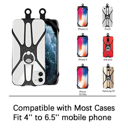 Universal Phone Lanyard Holder and Ring Grip, Silicone Cell Phone Lanyard Neck Strap and Phone Ring Holder Stand Compatible with Most Smartphones
