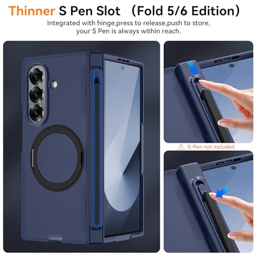 Upgraded 360° Spin Magnetic Invisible Ring Stand for Samsung Galaxy Z Fold 7 Case,[Compatible with MagSafe][S Pen Holder][Hinge Protection][Screen Protector],Shockproof Full Body Phone Cover - color: Blue-1