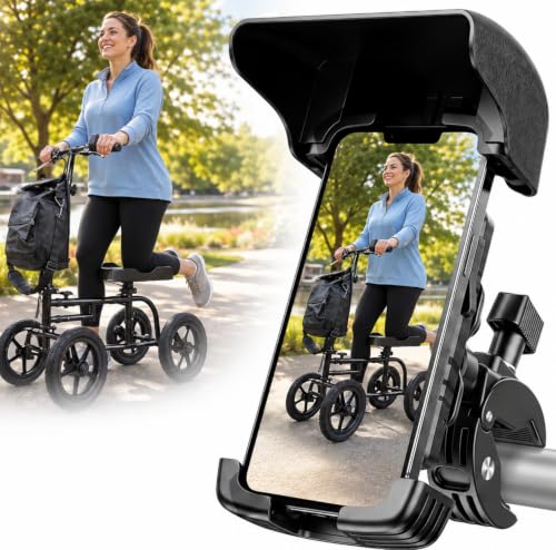 Knee Scooter Phone Holder with Sunshade, 360° Mount for Wheelchair & Walker