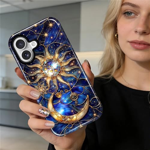 Case Compatible with iPhone 17, Cute Dual Layer Hybrid Phone Cover, Military Grade Drop Protection, Aesthetic Shockproof Phone Case for Women Girls, Galaxy Sun Moon - color: Galaxy Sun Moon, size: Iphone 17