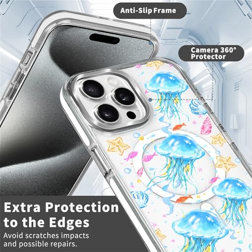 VisEnt Clear Case for iPhone 14 Pro Max, Magnetic Phone Case, Transparent Slim Cover, Military Grade Protection, Shockproof, Anti-Yellowing, Scratch Resistant, Blue Jellyfish Ocean - color: Blue Jellyfish Ocean, size: Iphone 14 Pro Max