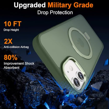 Magnetic for iPhone 11 Case with Ring Stand, Midnight Green | Invisible Magnetic Kickstand, 10FT Drop Protection Shockproof, Velvety Touch, Slim Translucent Matte Back - color: Midnight Green, size: Iphone 11 6.1 inches