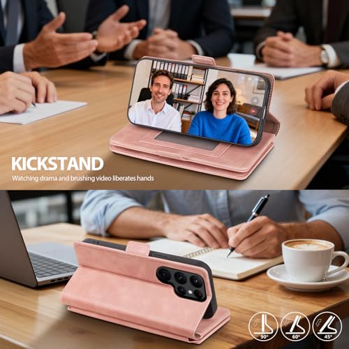 Compatible with Samsung Galaxy S22 Ultra Case Wallet with Card Holder Women Men,RFID Blocking PU Leather Phone Case Flip Shockproof Protector Cover Credit Card Slot Kickstand,Pink - color: Pink, size: Samsung Galaxy S22 Ultra