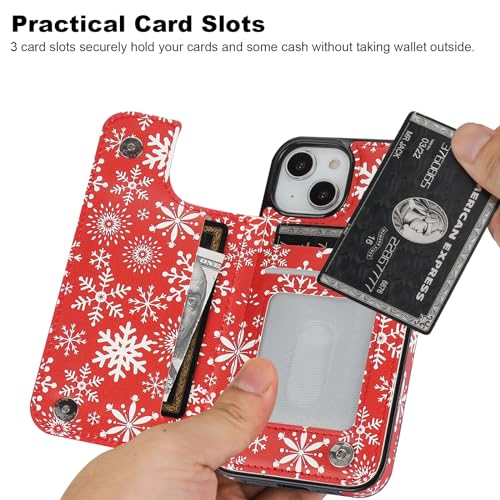 HAOPINSH for iPhone 14 Wallet Case with Card Holder, Christmas Santa Snowflake Back Flip Folio PU Leather Kickstand Card Slots Case for Women Girls, Double Magnetic Clasp Shockproof Cover 6.1" - color: Snowflake