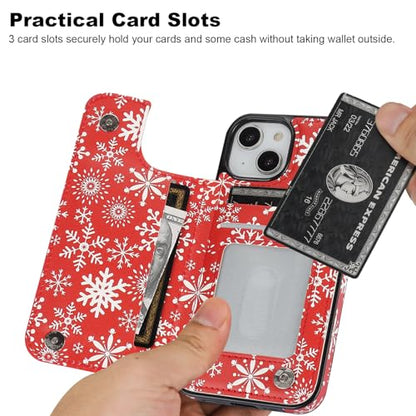 HAOPINSH for iPhone 14 Wallet Case with Card Holder, Christmas Santa Snowflake Back Flip Folio PU Leather Kickstand Card Slots Case for Women Girls, Double Magnetic Clasp Shockproof Cover 6.1" - color: Snowflake