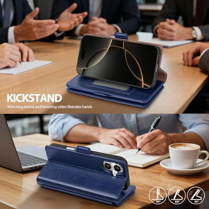 Compatible with iPhone 17 Case Wallet with Card Holder [7 Card Slot] Women Men,RFID Blocking Luxury PU Leather Phone Case Flip Folio Protector Cover Credit Card Slot Kickstand,Blue - color: Blue, size: iPhone 17