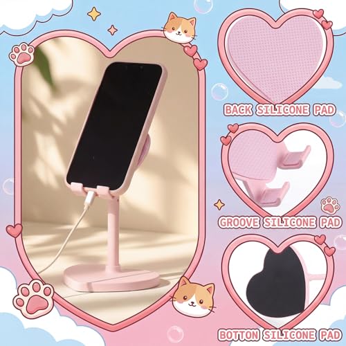 Kathfly 2 Pack Cute Phone Stand for Desk, Pink and White, Heart - color: Pink and White, style: Heart