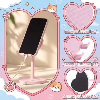 Kathfly 2 Pack Cute Phone Stand for Desk, Pink and White, Heart - color: Pink and White, style: Heart