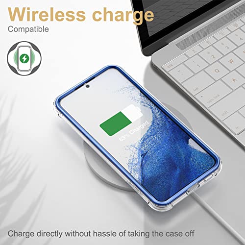 SURITCH for Samsung Galaxy S22+ Plus Clear Case 6.6" (Only), [Built-in Screen Protector] Full Body Protective Hard Shell+Soft TPU Phone Case for Samsung S22 Plus -(Blue Edge) - color: Blue Edge