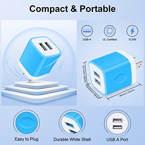 Charging Block Brick, USB Plug,NonoUV 4Pack Dual Port Fast USB Wall Charger - color: Blue, Purple, Rose, Green
