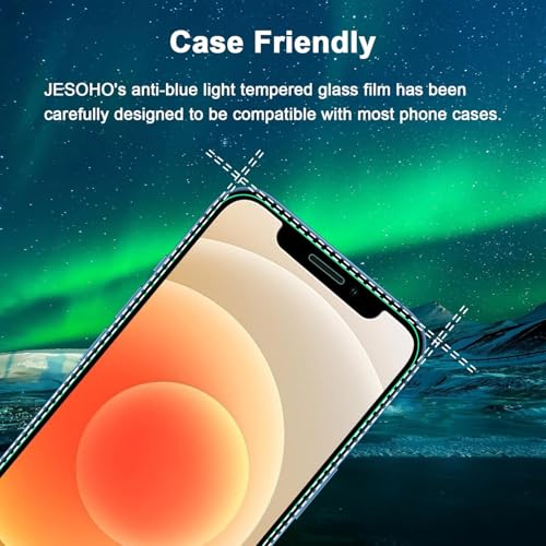 JESOHO Screen Protector for iPhone 12 Mini 5.4 inch, 2 Pack | Blue Light Blocking Tempered Glass Film, Eye Protection, Case Friendly, No Bubble,Easy Installation Kit - size: iPhone 12 Mini (5.4")
