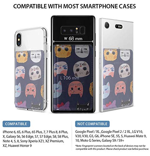 ID Card Holder for Back of Phone Leather Phone Wallet Stick On with Stand Flip Waterproof Leather Adhesive Wallet for Most Cellphones (Blue Cat) - color: Blue Cat