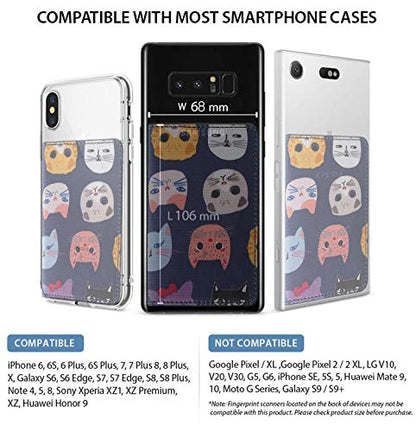 ID Card Holder for Back of Phone Leather Phone Wallet Stick On with Stand Flip Waterproof Leather Adhesive Wallet for Most Cellphones (Blue Cat) - color: Blue Cat