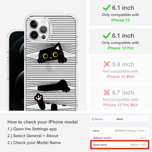 MOSNOVO Case for iPhone 12 & iPhone 12 Pro, [Buffertech 6.6ft Military-Grade Drop Protection] [Anti Peel Off Tech] Clear TPU Bumper Phone Case Cover Design - Hidden Black Cat - color: Clear - Hidden Black Cat, size: iPhone 12 / iPhone 12 Pro