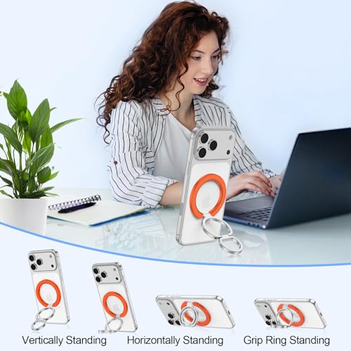 Magnetic Phone Ring Holder for MagSafe, 360° Rotation Cell Phone Grip Stand - color: orange