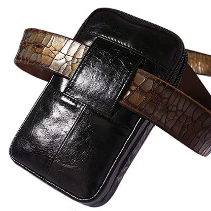 Crocodile Leather Phone Belt Bag Waist Pack for Men Travel Outdoor Casual Cellphone Loop Holster Case Money Coin Mini Pouch Purse Wallet Black - color: #04black