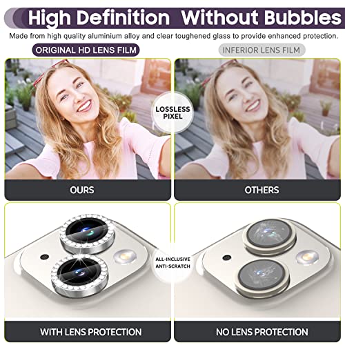Suoman for iPhone 14 6.1 inch / 14 Plus 6.7 inch Camera Lens Protector, 9H Tempered Glass Film, [Does not Affect Night Shots] Metal Frosted Diamonds Independent Protective Cover - Diamond Silver ﻿ - color: Diamond Silver
