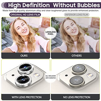 Suoman for iPhone 14 6.1 inch / 14 Plus 6.7 inch Camera Lens Protector, 9H Tempered Glass Film, [Does not Affect Night Shots] Metal Frosted Diamonds Independent Protective Cover - Diamond Silver ﻿ - color: Diamond Silver
