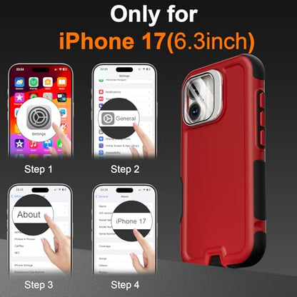 Follaroma Magnetic for iPhone 17 Case with Camera Stand, Red, 6.3" | Built-in Glass Camera Cover,Compatible with MagSafe,Heavy Duty Shockproof Protective,Military-Grade Anti-DropDual Layer Cover - color: Black Red, size: iPhone 17 6.3''
