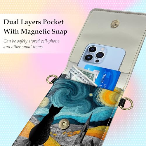 Small Crossbody Bags for Women Touchscreen Cell Phone Bag Cross Body Purses with adjustable Strap,Gifts For Teenage Girls - color: Starry Night Black Cat