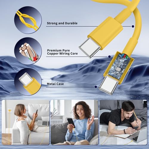 QZIIW iPhone 17 16 15 Pro Max Fast Charger,45W Dual Port USB C Fast Charger - color: Yellow, size: 3FT+6FT+10FT+10FT