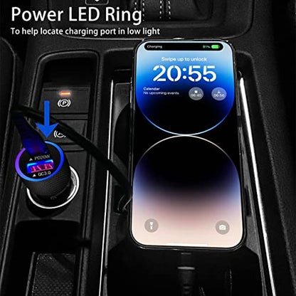 USB C Car Charger, 38W 2-Port PD3.0&QC3.0 Metal Fast Car Charger with 3.3ft 60W Braided USB C Cable Fast Charging for iPhone 15 Pro Max Plus Samsung Galaxy S23 iPad Pro, Black