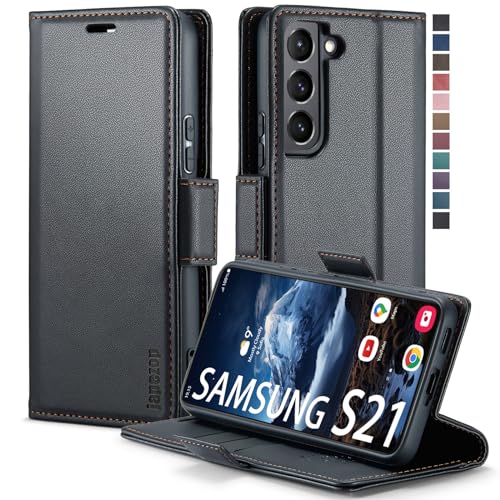 japezop Case Compatible with Samsung Galaxy S21,Galaxy S21 5G Wallet Case with Card Holder RFID Blocking Kickstand Magnetic,Leather Flip Case for Galaxy S21 5G 6.2 Inch (Fashion Black) - color: Fashion Black, size: S21 5G 6.2"