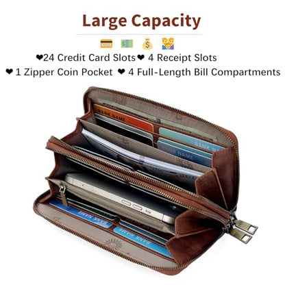 GOIACII Women's Wallet RFID Blocking Leather Wristlet - color: A17 Cow Print Brown