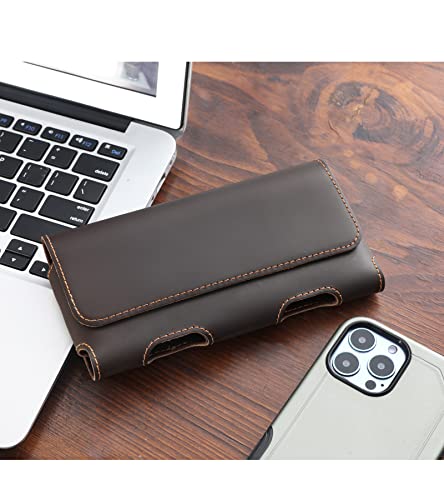 Gcepls Leather Phone Holster for iPhone 15 Pro Max,14 Pro Max,Galaxy S23 Ultra,S22 Ultra,Premium Genuine Leather Cell Phone Holster with Belt Clip,Phone Belt Holder Pouch Cover Case(Fits Thin Case on) - color: Dark Brown, size: Large(6.65x 3.45 x0.63”)