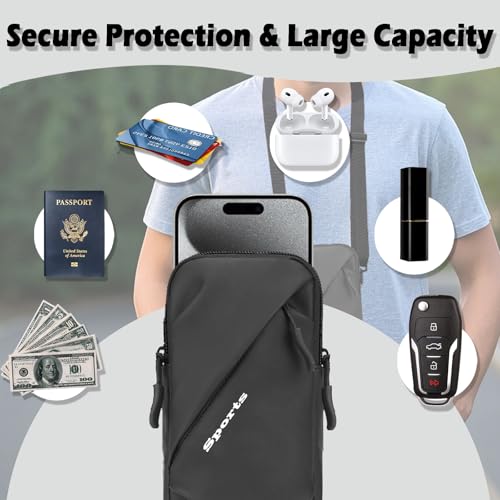 Prime Comfort Cell Phone Sleeve Pouch with Adjustable Crossbody Strap Neck Lanyard and Wrist Strap, Cell Phone Holder Around Neck, iPhone Holder for Walking for Men Women (Black) - color: Black