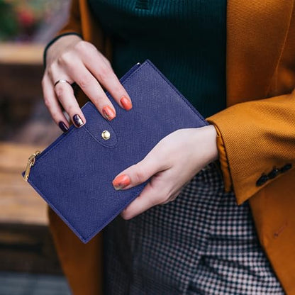 Travelambo RFID Wallet Women Large Size Bifold Multi Card Wallet Case with Zipper Pocke Credit Card Holder for Women - color: Blue Purplish