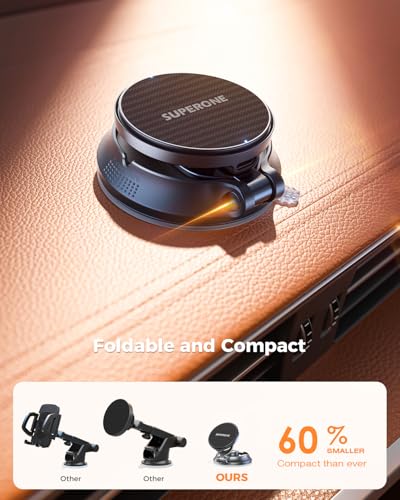 SUPERONE for MagSafe Car Mount Charger, 15W Fast Charging Magnetic Wireless Car Charger [88+LBS Ultra Suction & 2800gf Strong Magnetic] 360° Vacuum Magnetic Phone Holder for iPhone - color: gray