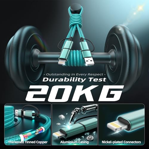 2 Pack 4 in 1 Multi Charging Cable 5FT, 60W USB C to USB C Charger Cord - color: Green