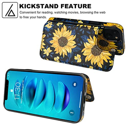 HAOPINSH for iPhone 14 Wallet Case with Card Holder, Blooming Sunflowers Pattern Back Flip Folio PU Leather Kickstand Card Slots Case for Women Girls, Double Magnetic Clasp Shockproof Cover 6.1" - color: Blooming Sunflowers