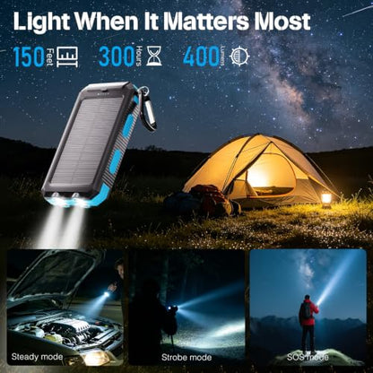 Solar Power Bank 38800mAh Portable Charger for iPhone18/17/16, Samsung - color: Sky Blue
