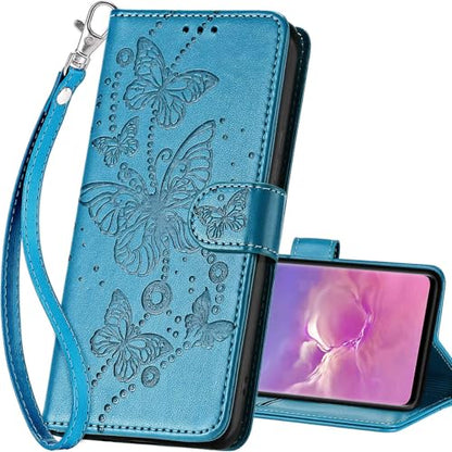 for Samsung Galaxy S10 Wallet case, Blue-Butterfly | 3 Card Holders, Kickstand, Shockproof TPU Shell, PU Leather, Magnetic Closure, Protective Flip Folio Cover, Women - color: 8