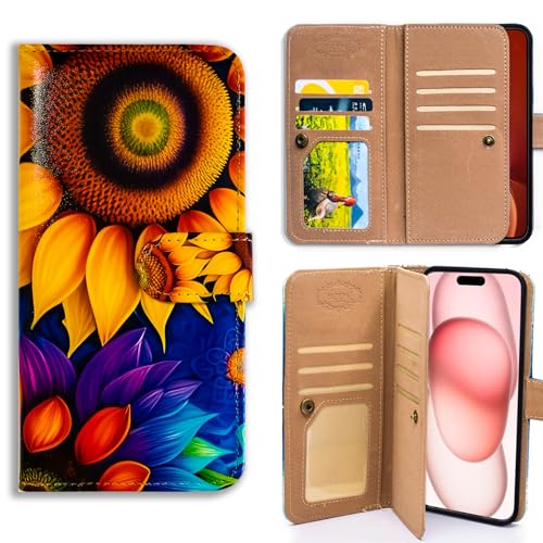 Bcov Case for iPhone 16,Yellow Sunflower Multifunction Leather Phone Case Wallet Flip Cover with Multi Card Slots Pocket Wrist Strap for Apple iPhone 16 - color: Yellow Sunflower